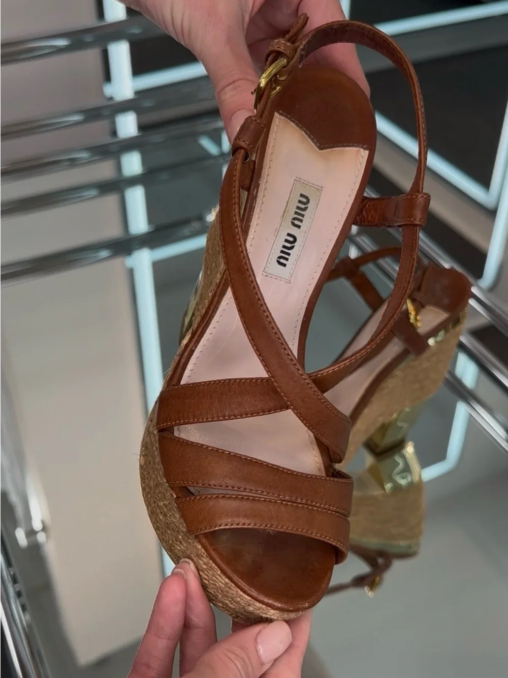 Miu Miu platform espadrille sandal heel